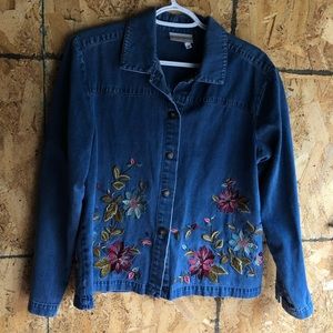 Vintage denim floral embroidered top
